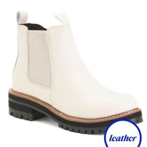 AQUA DIVA Leather Waterproof Chelsea Booties Off White Size 7 M New